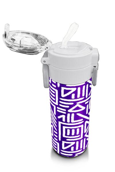 Coral High Kids Mor Beyaz Geometrik Desenli Pipetli ve Direkt İçim Çelik Termos 500 ml 31883 - 5