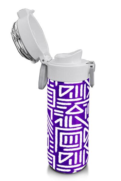 Coral High Kids Mor Beyaz Geometrik Desenli Pipetli ve Direkt İçim Çelik Termos 500 ml 31883 - 6
