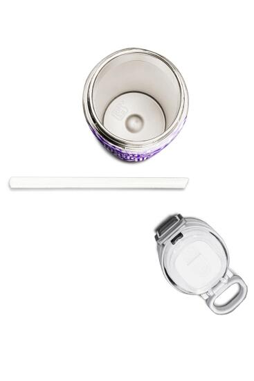 Coral High Kids Mor Beyaz Geometrik Desenli Pipetli ve Direkt İçim Çelik Termos 500 ml 31883 - 7