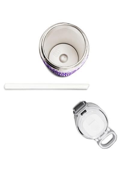Coral High Kids Mor Beyaz Geometrik Desenli Pipetli ve Direkt İçim Çelik Termos 500 ml 31883 - 7