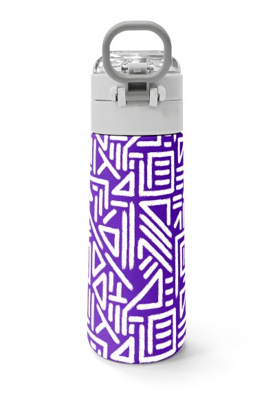 Coral High Kids Mor Beyaz Geometrik Desenli Pipetli ve Direkt İçim Çelik Termos 500 ml 31883 - 4
