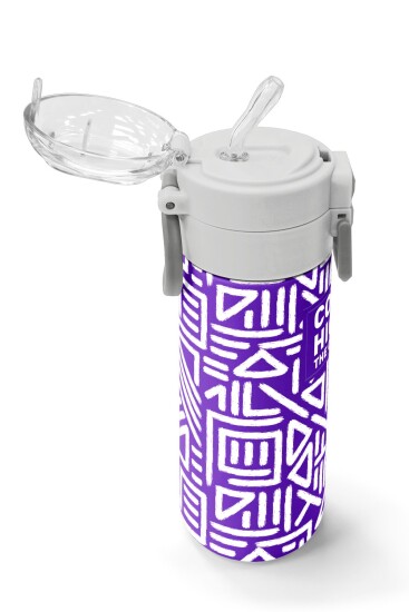 Coral High Kids Mor Beyaz Geometrik Desenli Pipetli ve Direkt İçim Çelik Termos 500 ml 31883 - 5