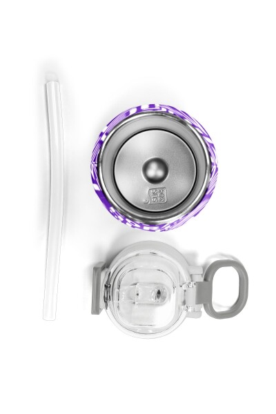 Coral High Kids Mor Beyaz Geometrik Desenli Pipetli ve Direkt İçim Çelik Termos 500 ml 31883 - 7