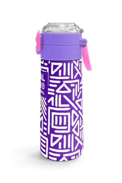 Coral High Kids Mor Beyaz Geometrik Desenli Pipetli ve Direkt İçim Çelik Termos 500 ml 31883 - 3