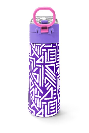 Coral High Kids Mor Beyaz Geometrik Desenli Pipetli ve Direkt İçim Çelik Termos 500 ml 31883 - 4
