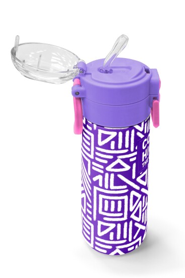 Coral High Kids Mor Beyaz Geometrik Desenli Pipetli ve Direkt İçim Çelik Termos 500 ml 31883 - 5