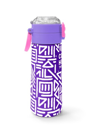 Coral High Kids Mor Beyaz Geometrik Desenli Pipetli ve Direkt İçim Çelik Termos 500 ml 31883 - 2