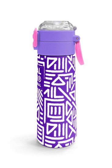 Coral High Kids Mor Beyaz Geometrik Desenli Pipetli ve Direkt İçim Çelik Termos 500 ml 31883 - 3