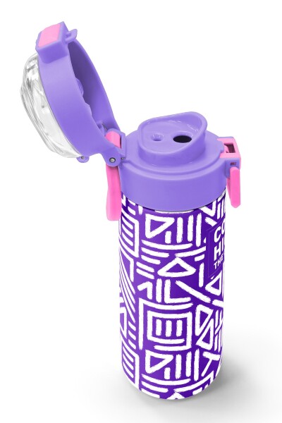 Coral High Kids Mor Beyaz Geometrik Desenli Pipetli ve Direkt İçim Çelik Termos 500 ml 31883 - 6
