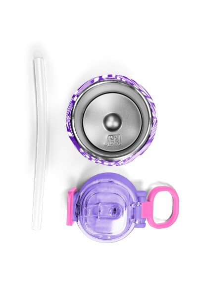 Coral High Kids Mor Beyaz Geometrik Desenli Pipetli ve Direkt İçim Çelik Termos 500 ml 31883 - 7