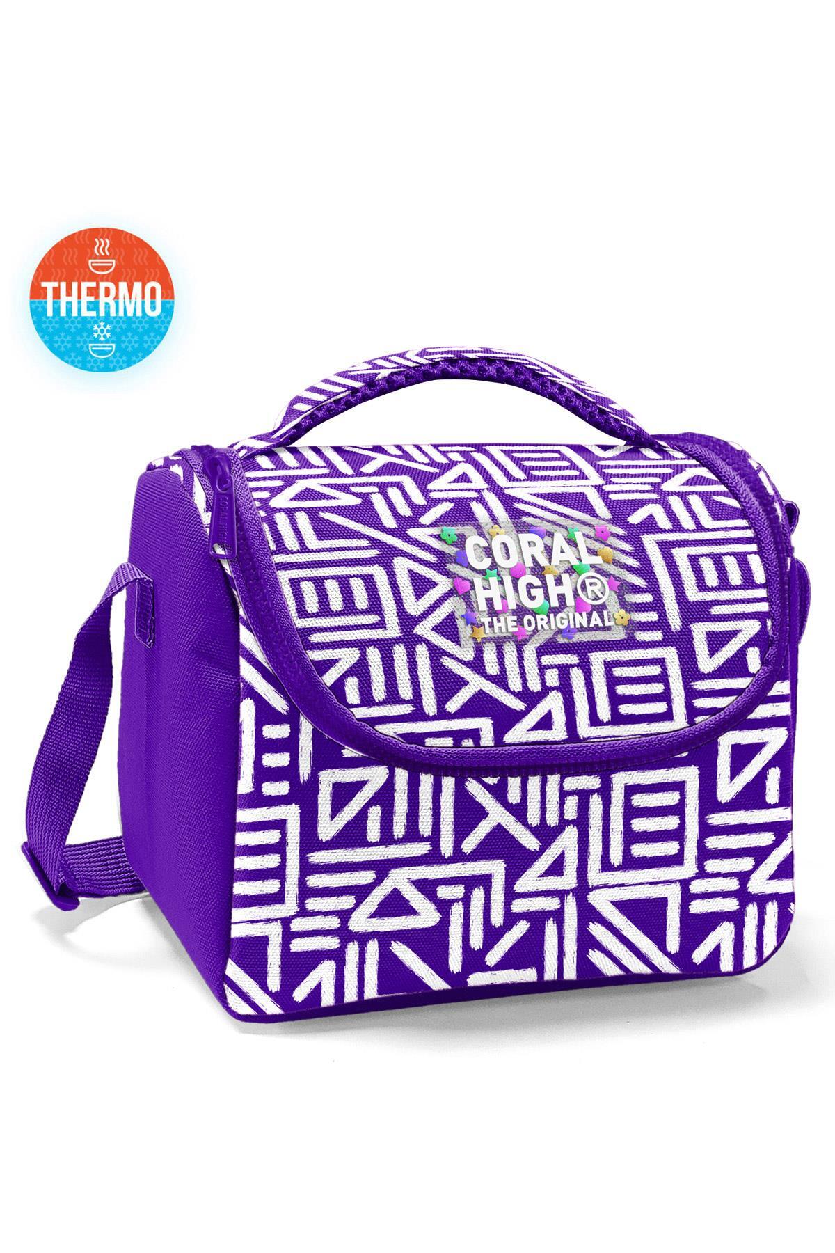 Coral High Kids Mor Beyaz Geometrik Desenli Thermo Beslenme Çantası 22783