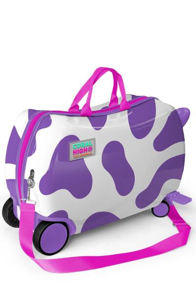 Coral High Kids Mor İnek Desenli Otur-Çek Çocuk Valizi 16359 - 5