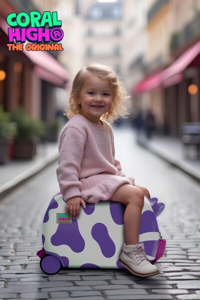Coral High Kids Mor İnek Desenli Otur-Çek Çocuk Valizi 16359 - 2
