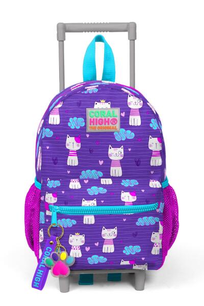 Minik Yuva Çekçekli Sırt Çantası Mor Pembe Kedi Desenli İki Bölmeli 24002 - 3