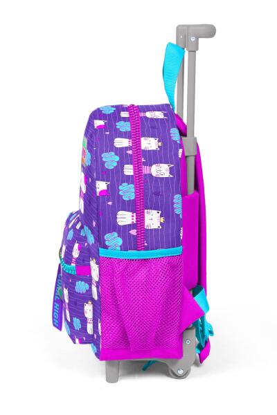 Minik Yuva Çekçekli Sırt Çantası Mor Pembe Kedi Desenli İki Bölmeli 24002 - 6
