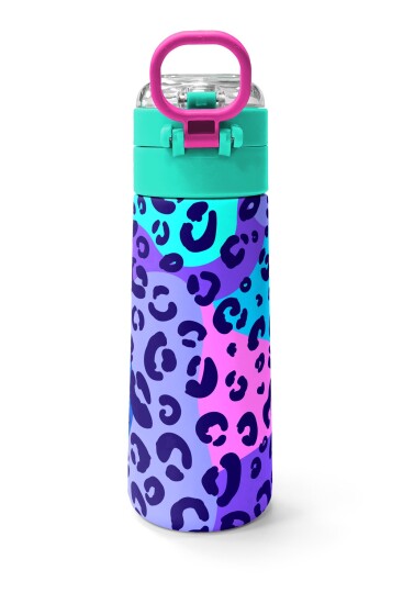 Coral High Kids Mor Leopar Desenli Pipetli ve Direkt İçim Çelik Termos 500 ml 31846 - 4