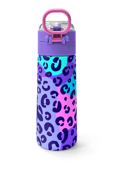 Coral High Kids Mor Leopar Desenli Pipetli ve Direkt İçim Çelik Termos 500 ml 31846 - 4