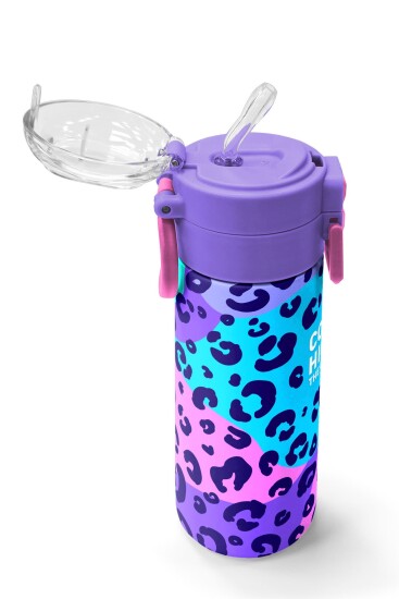 Coral High Kids Mor Leopar Desenli Pipetli ve Direkt İçim Çelik Termos 500 ml 31846 - 5
