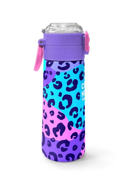 Coral High Kids Mor Leopar Desenli Pipetli ve Direkt İçim Çelik Termos 500 ml 31846 - 2