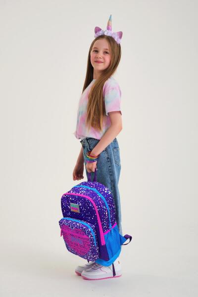 Coral High Kids Mor Mavi Pembe Kalp Desenli Dört Bölmeli Okul Sırt Çantası 23740 - 7