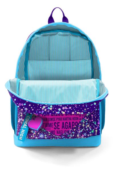 Coral High Kids Mor Mavi Pembe Kalp Desenli Dört Bölmeli Okul Sırt Çantası 23740 - 3