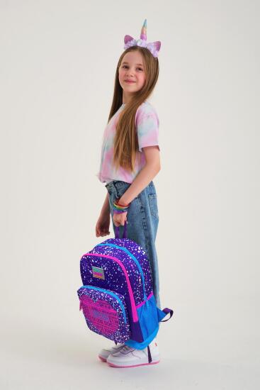 Coral High Kids Mor Mavi Pembe Kalp Desenli Dört Bölmeli Okul Sırt Çantası 23740 - 7