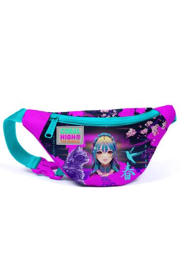 Coral High Kids Mor Pembe Anime Kedi Desenli Bel Çantası 11505 - CORAL HIGH KIDS