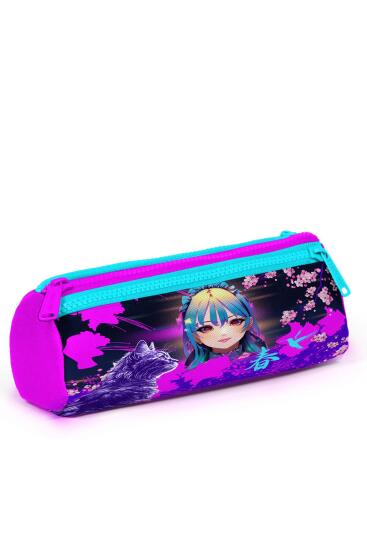 Coral High Kids Mor Pembe Anime Kedi Desenli Üç Bölmeli Kalem Çantası 22053 - 3