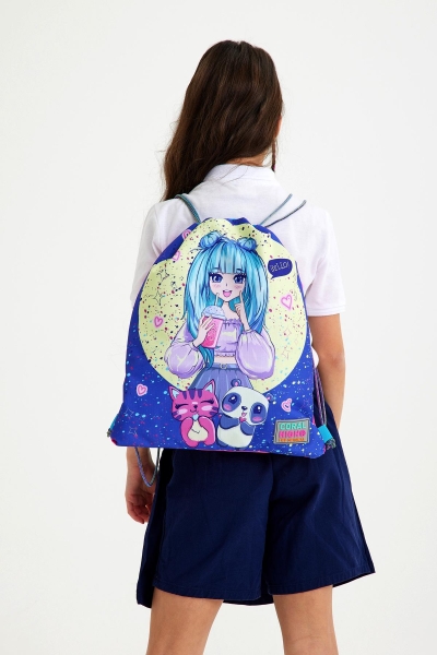 Coral High Kids Mor Pembe Anime Kız Desenli İpli Büzgülü Sırt Çantası 22435 - 2