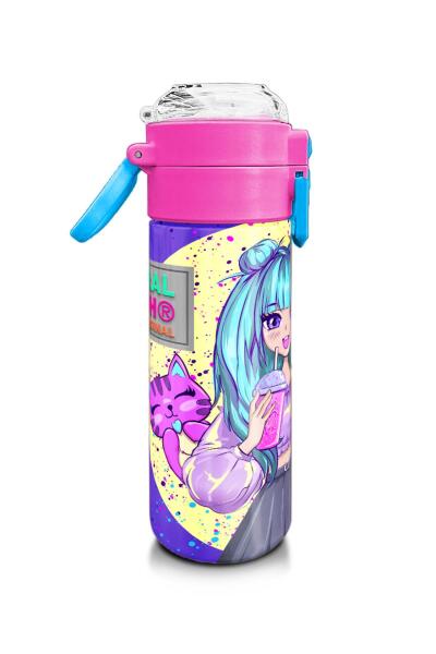Coral High Kids Mor Pembe Anime Kız Desenli Pipetli ve Direkt İçim Çelik Termos 500 ml 31942 - 2