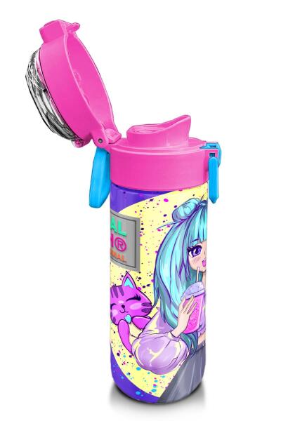 Coral High Kids Mor Pembe Anime Kız Desenli Pipetli ve Direkt İçim Çelik Termos 500 ml 31942 - 6