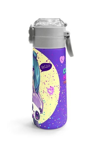 Coral High Kids Mor Pembe Anime Kız Desenli Pipetli ve Direkt İçim Çelik Termos 500 ml 31942 - 3