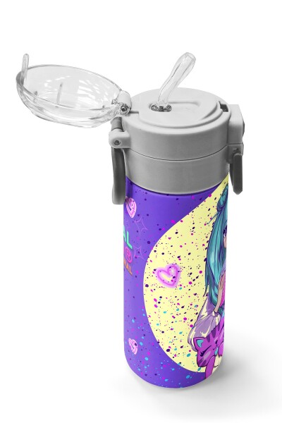 Coral High Kids Mor Pembe Anime Kız Desenli Pipetli ve Direkt İçim Çelik Termos 500 ml 31942 - 5