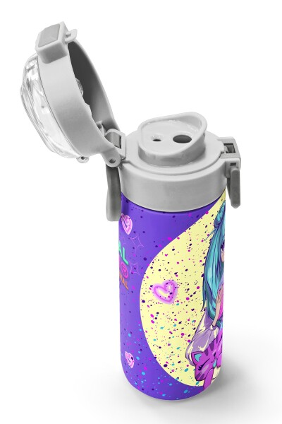 Coral High Kids Mor Pembe Anime Kız Desenli Pipetli ve Direkt İçim Çelik Termos 500 ml 31942 - 6