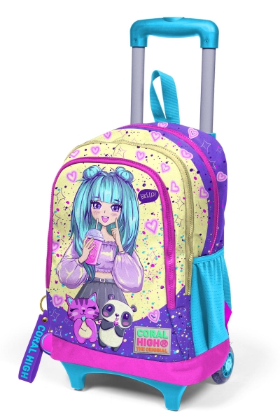 Coral High Kids Mor Pembe Anime Kız Desenli Üç Bölmeli Çekçekli Okul Sırt Çantası 23935 - 6