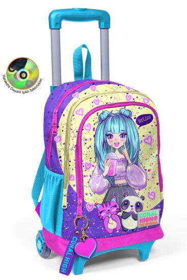 Coral High Kids Mor Pembe Anime Kız Desenli Üç Bölmeli Çekçekli Okul Sırt Çantası 23935 