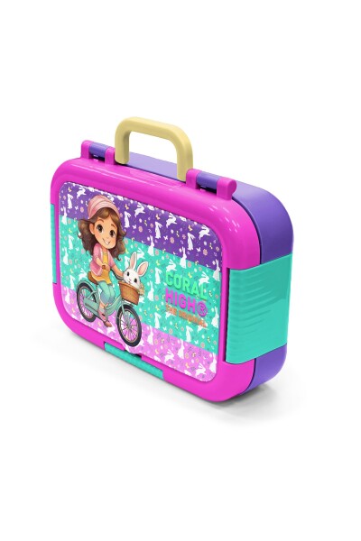 Coral High Kids Mor Pembe Bisikletli Kız Desenli Paslanmaz Çelik Beslenme Kabı 39290 - 4