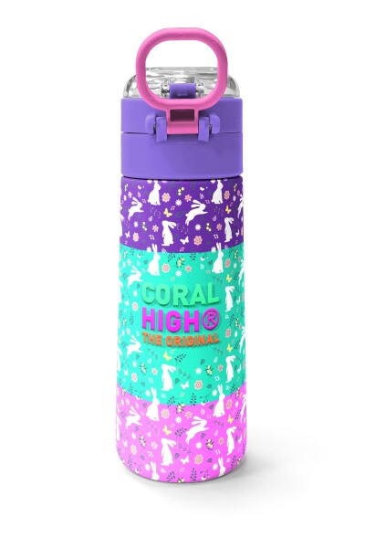 Coral High Kids Mor Pembe Bisikletli Kız Desenli Pipetli ve Direkt İçim Çelik Termos 500 ml 31797 - 4