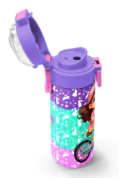Coral High Kids Mor Pembe Bisikletli Kız Desenli Pipetli ve Direkt İçim Çelik Termos 500 ml 31797 - 6