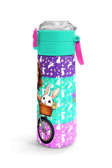 Coral High Kids Mor Pembe Bisikletli Kız Desenli Pipetli ve Direkt İçim Çelik Termos 500 ml 31797 - 3