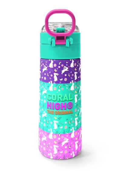 Coral High Kids Mor Pembe Bisikletli Kız Desenli Pipetli ve Direkt İçim Çelik Termos 500 ml 31797 - 4