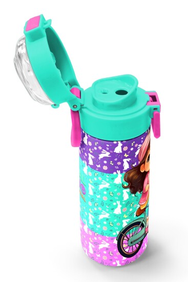 Coral High Kids Mor Pembe Bisikletli Kız Desenli Pipetli ve Direkt İçim Çelik Termos 500 ml 31797 - 6