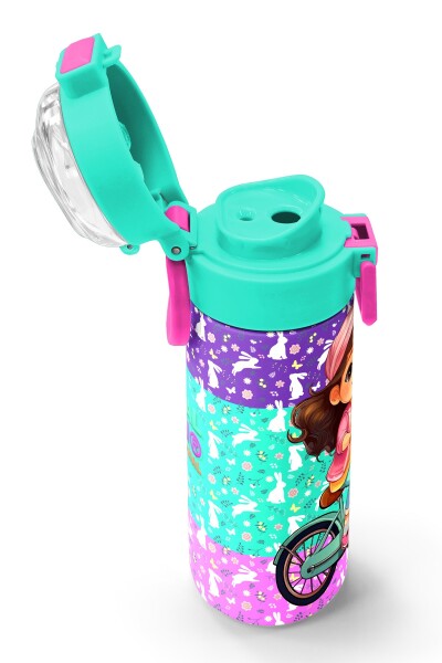 Coral High Kids Mor Pembe Bisikletli Kız Desenli Pipetli ve Direkt İçim Çelik Termos 500 ml 31797 - 6