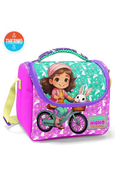 Coral High Kids Mor Pembe Bisikletli Kız Desenli Thermo Beslenme Çantası 12791 - 1