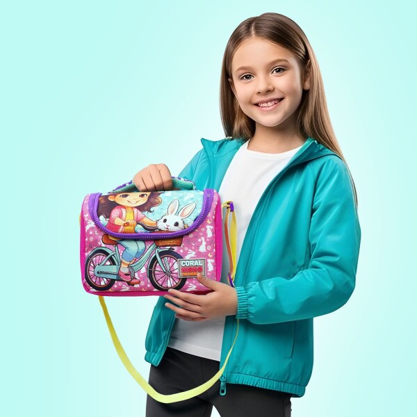 Coral High Kids Mor Pembe Bisikletli Kız Desenli Thermo Beslenme Çantası 12791 - 4