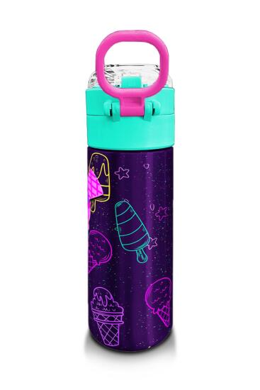 Coral High Kids Mor Pembe Dondurma Desenli Pipetli ve Direkt İçim Çelik Termos 500 ml 31980 - 3