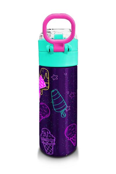 Coral High Kids Mor Pembe Dondurma Desenli Pipetli ve Direkt İçim Çelik Termos 500 ml 31980 - 3