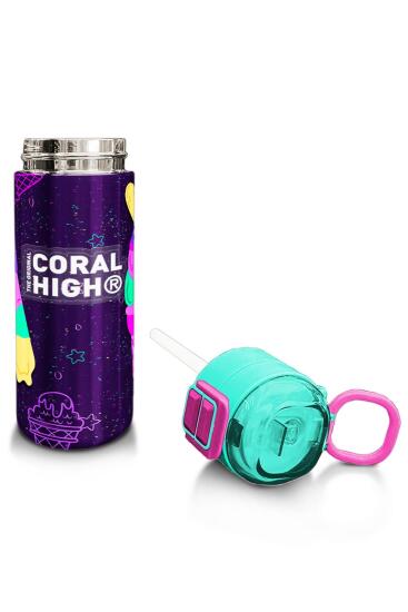 Coral High Kids Mor Pembe Dondurma Desenli Pipetli ve Direkt İçim Çelik Termos 500 ml 31980 - 4