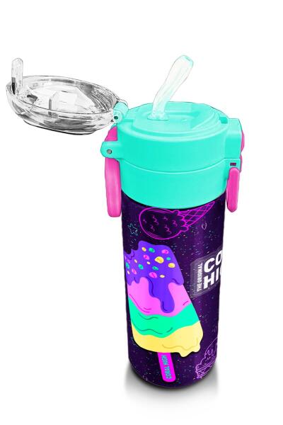 Coral High Kids Mor Pembe Dondurma Desenli Pipetli ve Direkt İçim Çelik Termos 500 ml 31980 - 5
