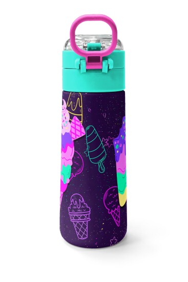 Coral High Kids Mor Pembe Dondurma Desenli Pipetli ve Direkt İçim Çelik Termos 500 ml 31980 - 4